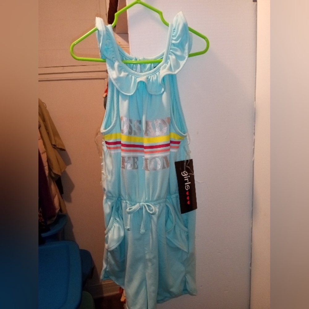 Girls  short onesie ruffled collar size 7/8  blue